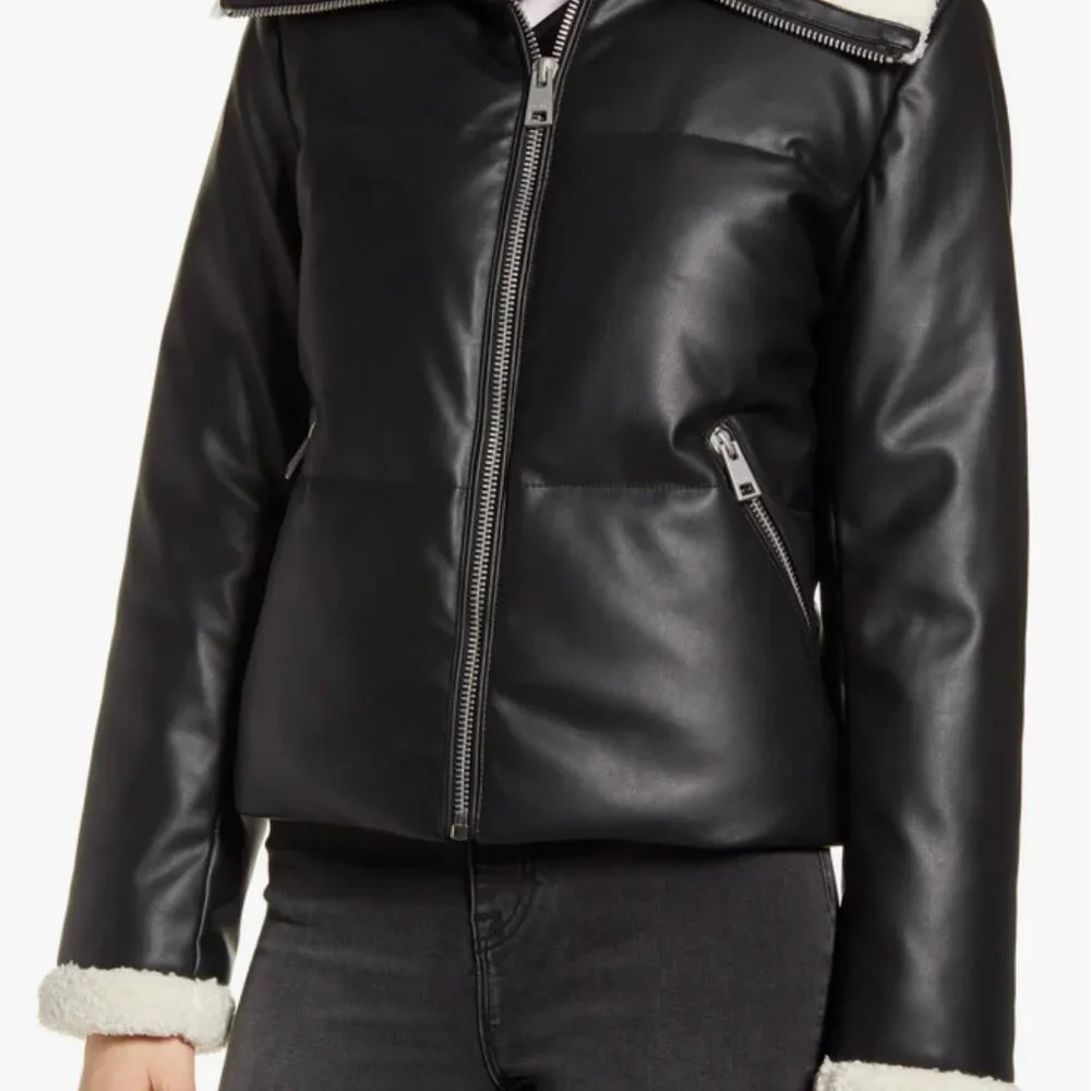 LEVIS Faux Leather Quilted Puffer Jacket Small - Picture 14 of 15